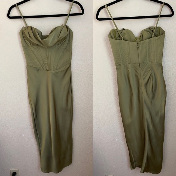 House of CB XS D-DD Myrna Olive green Corset Slip Dress NWOT size XS - Picture 3 of 11